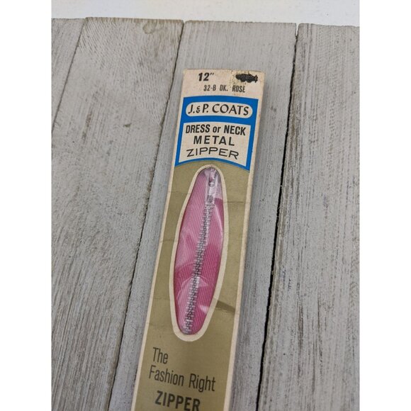 Vintage J&P Coats Dress or Neck Opening Metal Zipper 12" Dk Rose 32-B - Picture 2 of 4